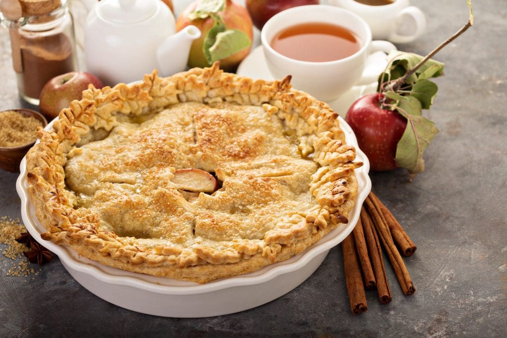 Apple pie with leaves cut outs