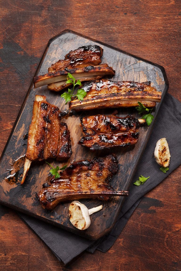 Barbecue beef ribs with bbq sauce sliced