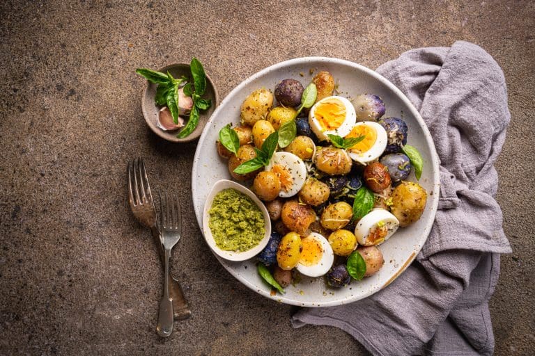Homemade salad of colorful potatoes
