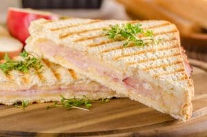 Panini cheese ham toast, fresh apple sandwitch