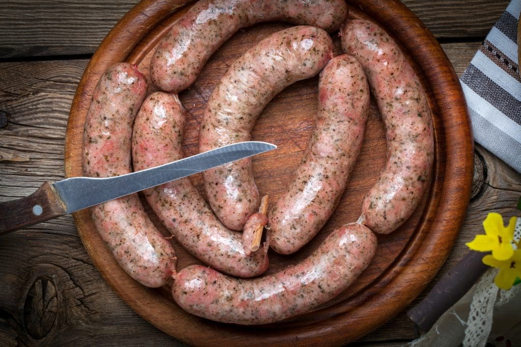 Homemade white sausage out pigs meat.