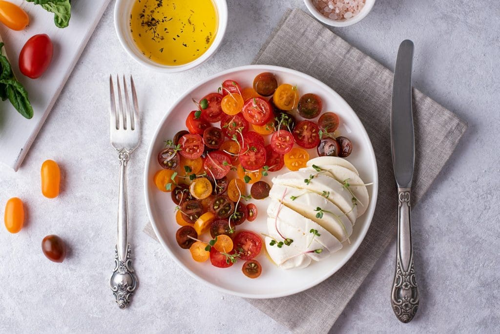 Mozzarella ball, served for lunch with caprese salad.