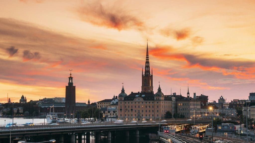 Stockholm, Sweden. Scenic View Of Stockholm Skyline At Summer Evening. Famous Popular Destination