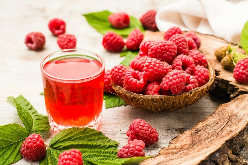 Drink raspberry and berries in a bowl