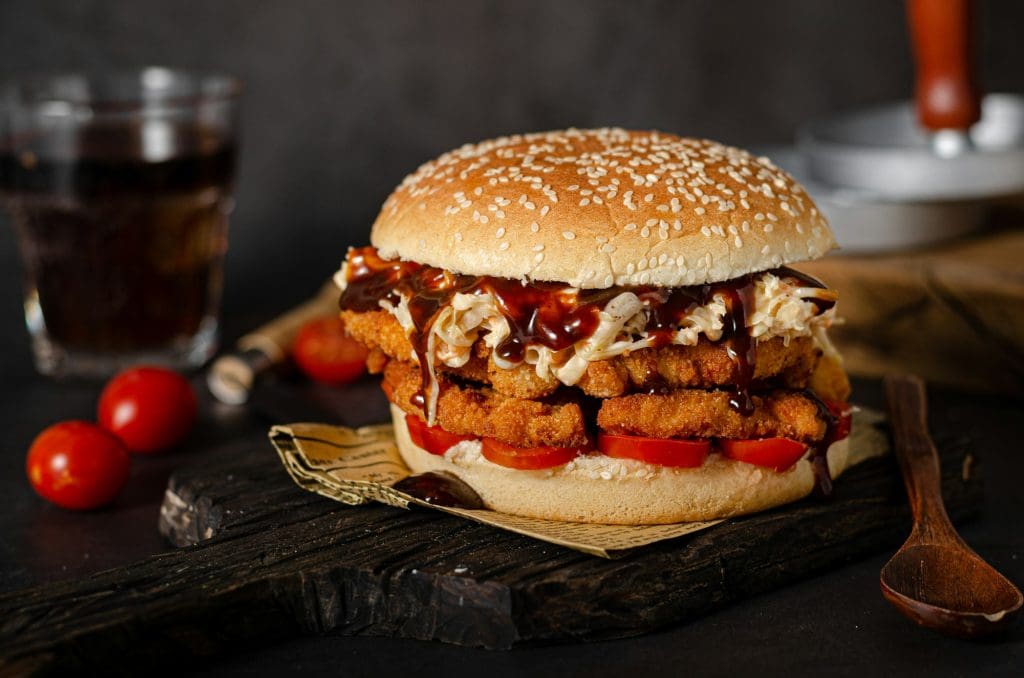 Homemade burger with chicken schnitzel