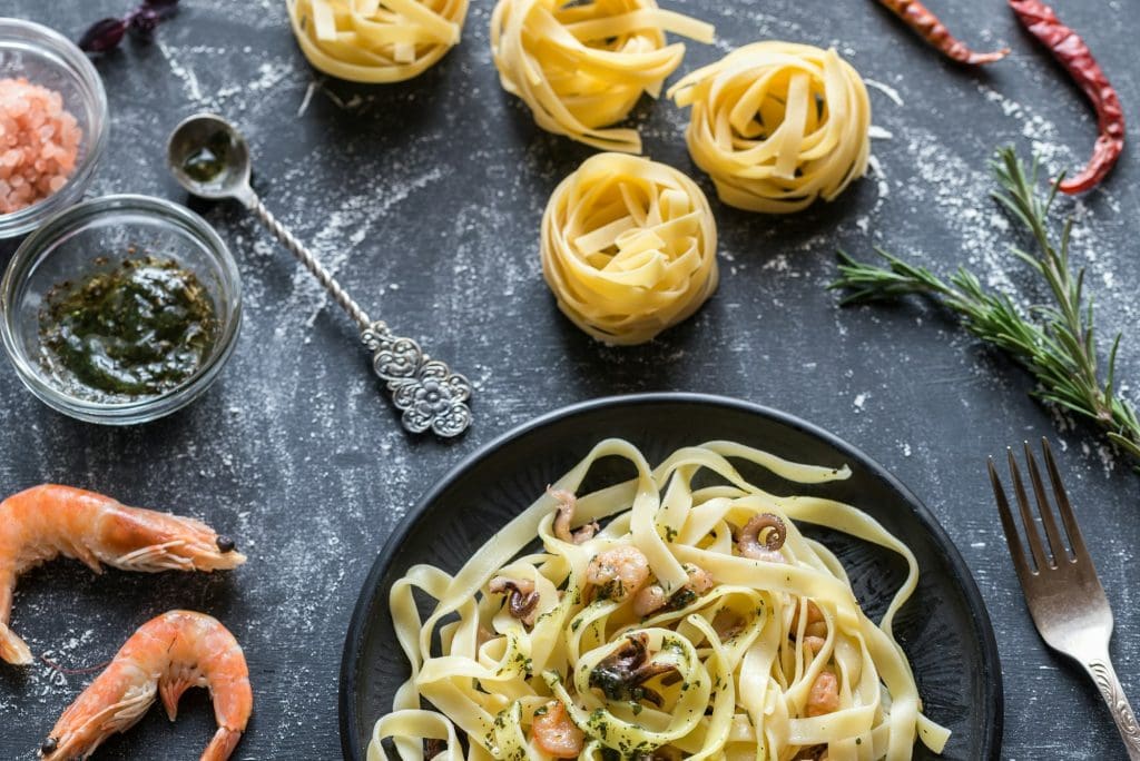 Tagliatelle pasta with seafood